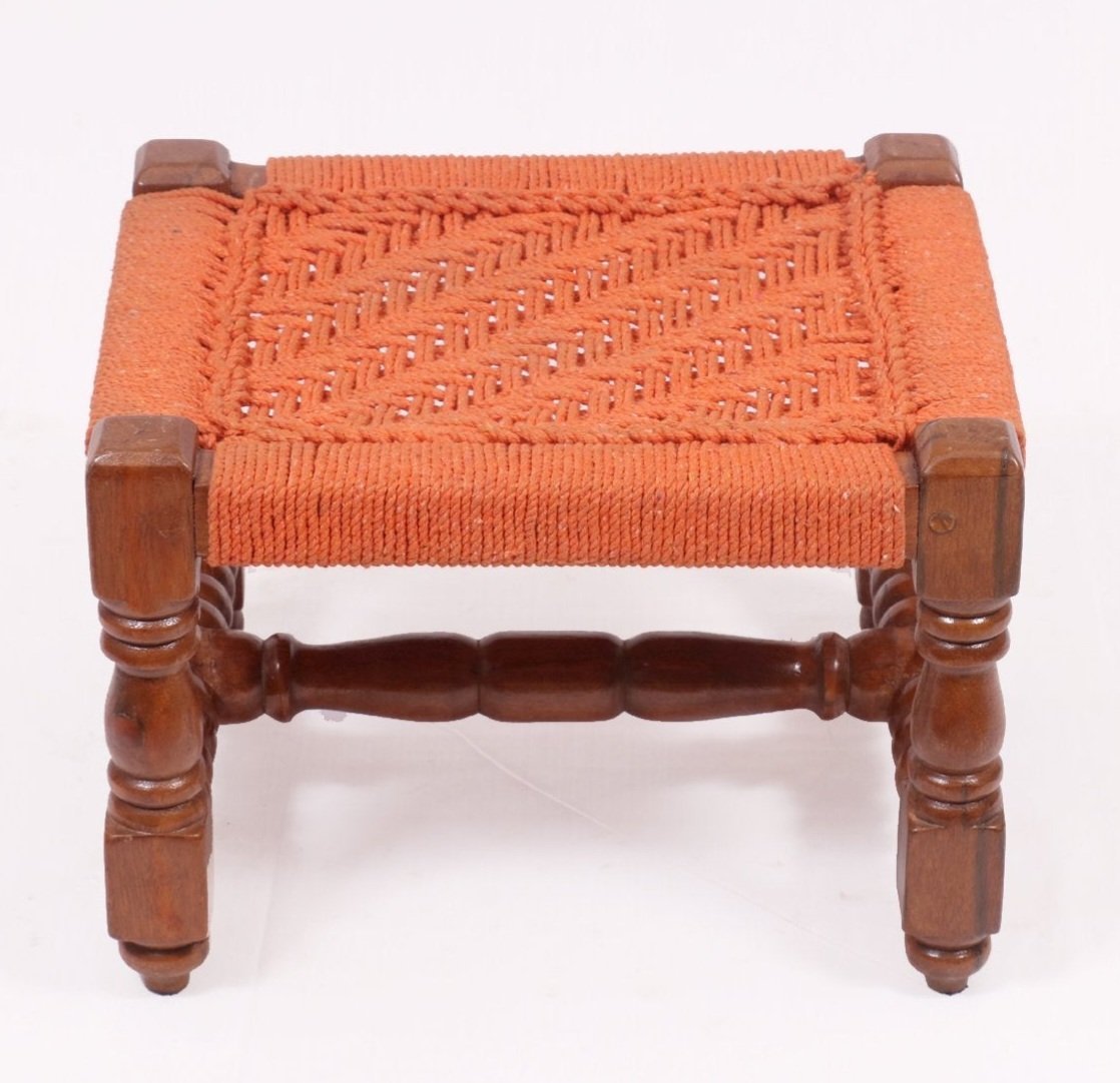 1000585600.jpg Wooden Handmade Woven Stool - Image 1