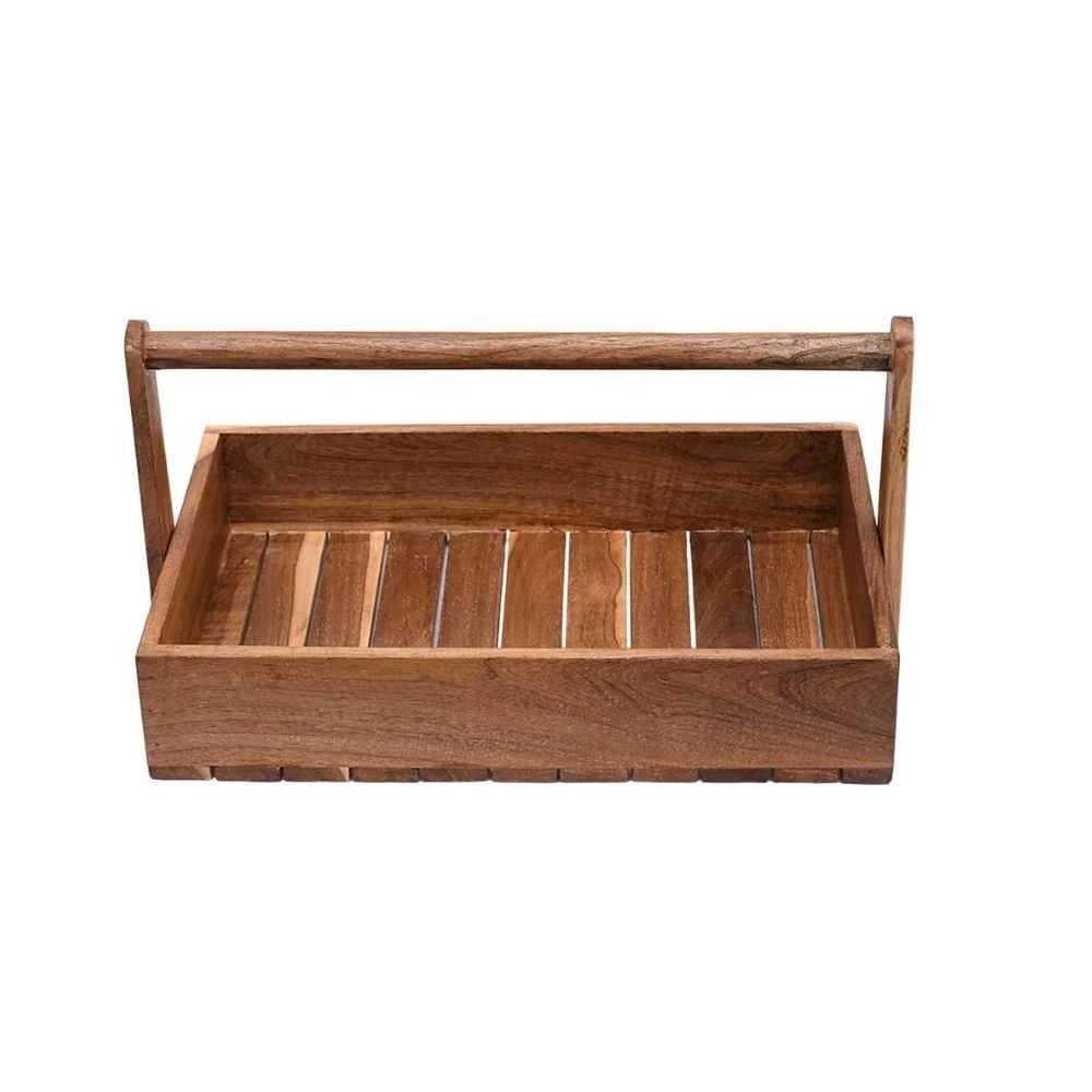 117.jpg Rectangle Solid wood Basket with Handle Tray - Image 4