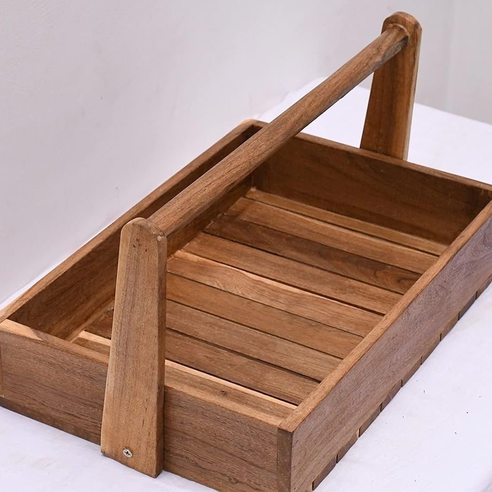 118.jpg Rectangle Solid wood Basket with Handle Tray - Image 3