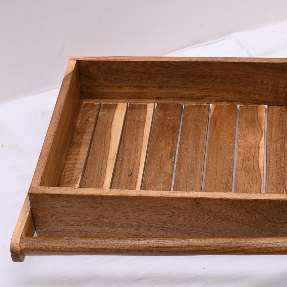 121.jpg Rectangle Solid wood Basket with Handle Tray - Image 5