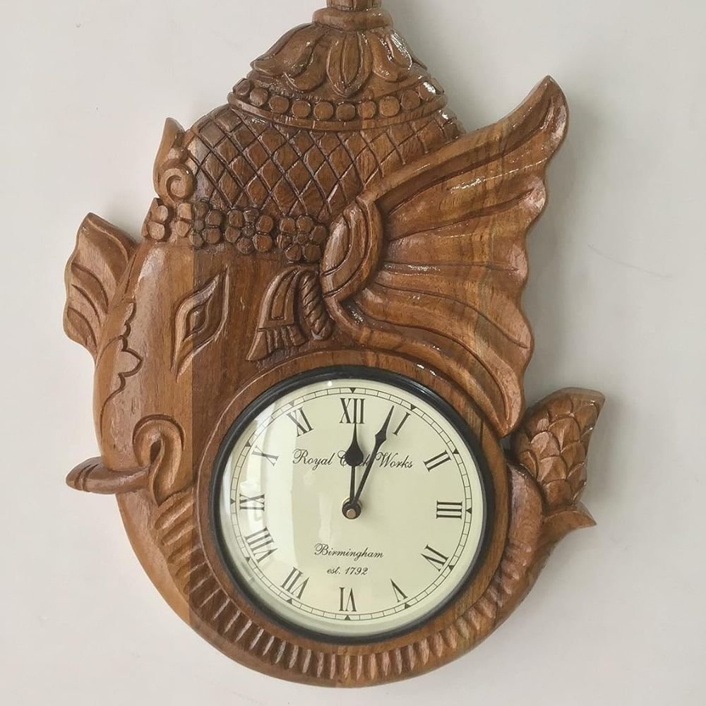 41.jpg Solid Wooden Ganesh Religious Wall Clock - Image 2