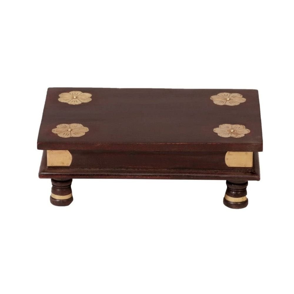 96.jpg Brown Solid Wood Pooja Chowki Stool - Image 1