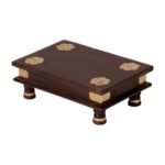 Brown Solid Wood Pooja Chowki Stool - Image 2