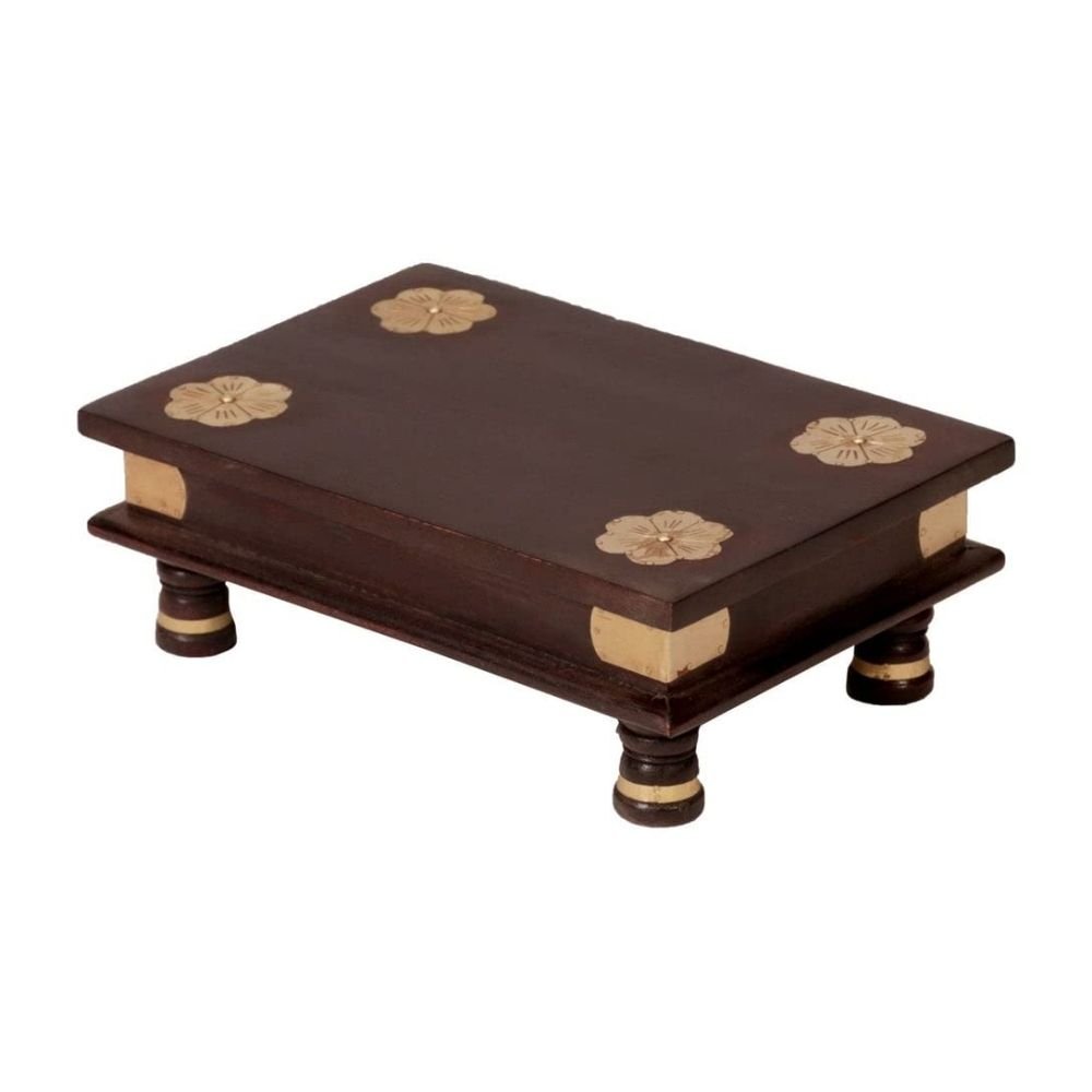 97.jpg Brown Solid Wood Pooja Chowki Stool - Image 2