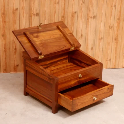 Ethnic Wooden Munim Study Table - Natural Tone - Teak wood