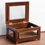 Vintage Transparent Mirror Fitted Wooden Handmade Jewelry Box - Image 2