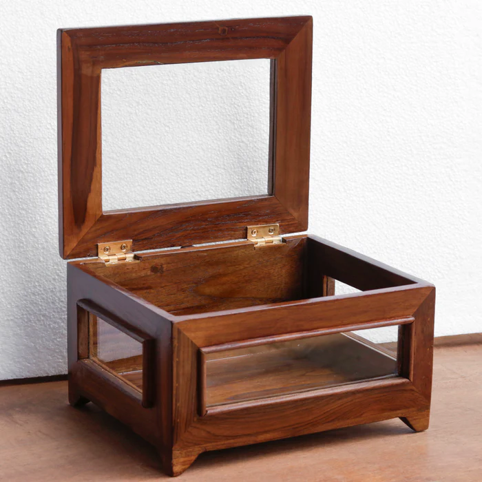 img1-7.webp Vintage Transparent Mirror Fitted Wooden Handmade Jewelry Box - Image 2