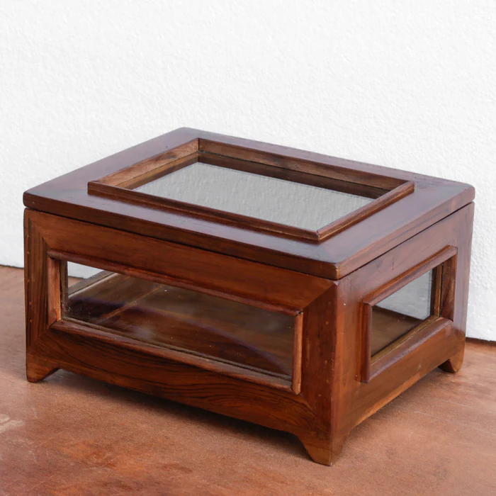 img4-5.webp Vintage Transparent Mirror Fitted Wooden Handmade Jewelry Box - Image 1